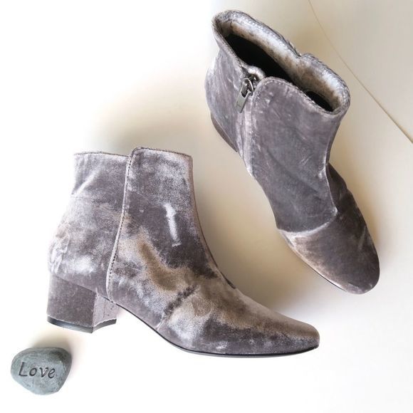 JOIE Silver Fenellie velvet Block Heel Booties - Picture 1 of 8